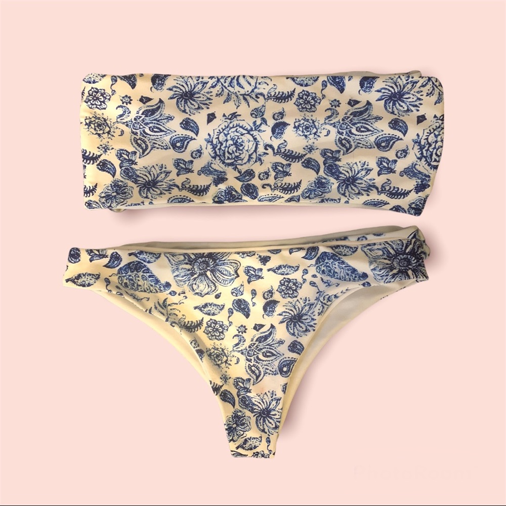 Floral Two Piece Bandeu Bathing Suit